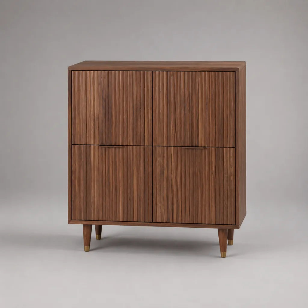 Sideboard mit 4 Türen aus MDF mit Walnussfurnier, Walnussbraun, 100 × 40 × 120 cm