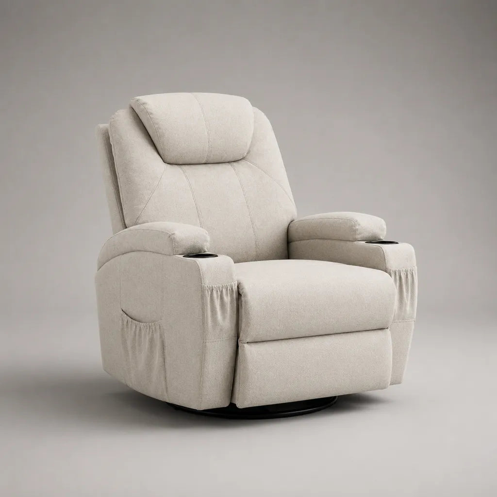 Relaxsessel mit Polyester-Mikrofaserbezug, Liegefunktion und 360°-Drehfunktion, Creme/Schwarz, 96 x 96 x 104 cm