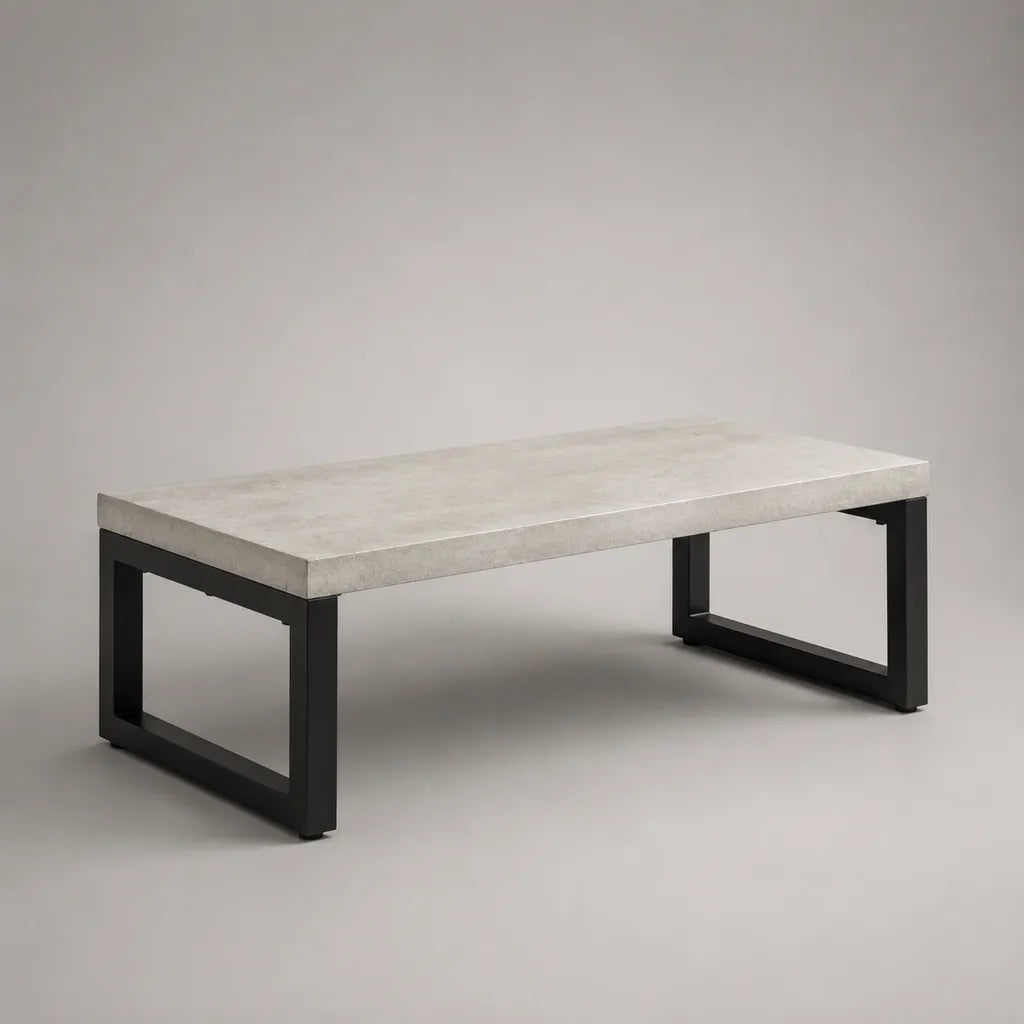 Rechteckiger Couchtisch aus MDF und Stahl in Betonoptik, Grau/Schwarz, 110 × 60 × 45 cm