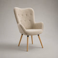 Ohrensessel mit Armlehnen, Bouclé-Stoffbezug und Holzbeinen, Beige, 76 × 73 × 101 cm