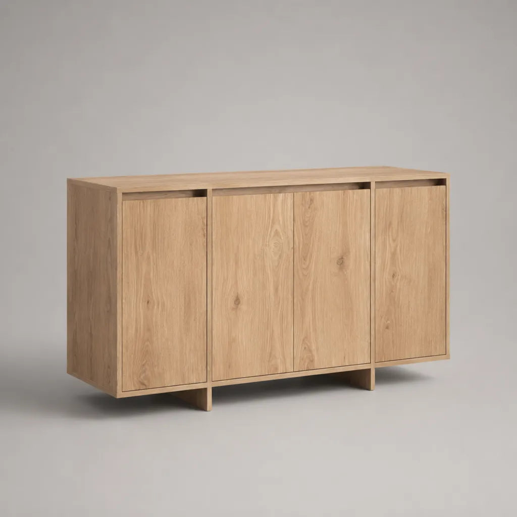 Sideboard aus MDF mit Eichenfurnier, 4 Türen, Eiche Natur, 150 × 40 × 85 cm