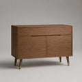 Sideboard mit 2 Türen und 1 Schublade, MDF mit Walnussfurnier, Walnussbraun und Messingfarben, 100 × 40 × 80 cm