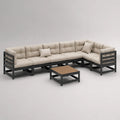 7-teiliges Garten-Ecksofa-Set aus Aluminium und Polyester mit WPC-Tisch, Beige/Schwarz/Braun, 300 × 210 × 76 cm, Tisch 70 × 70 × 36 cm