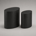 2-teiliges ovales Couchtisch-Set aus MDF mit Eschenfurnier, Schwarz, 50 × 35 × 55 cm und 38 × 28 × 45 cm