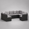 7-teiliges Gartensofa in U-Form aus PE-Rattan mit Polyesterkissen, Anthrazit/Hellgrau, 298 × 220 × 76 cm