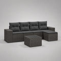 5-teiliges Gartenlounge-Set aus PE-Rattan mit 4-Sitzer-Ecksofa, rechter Ottomane und Glastisch, 260 × 140 × 74 cm, Anthrazit und Dunkelgrau