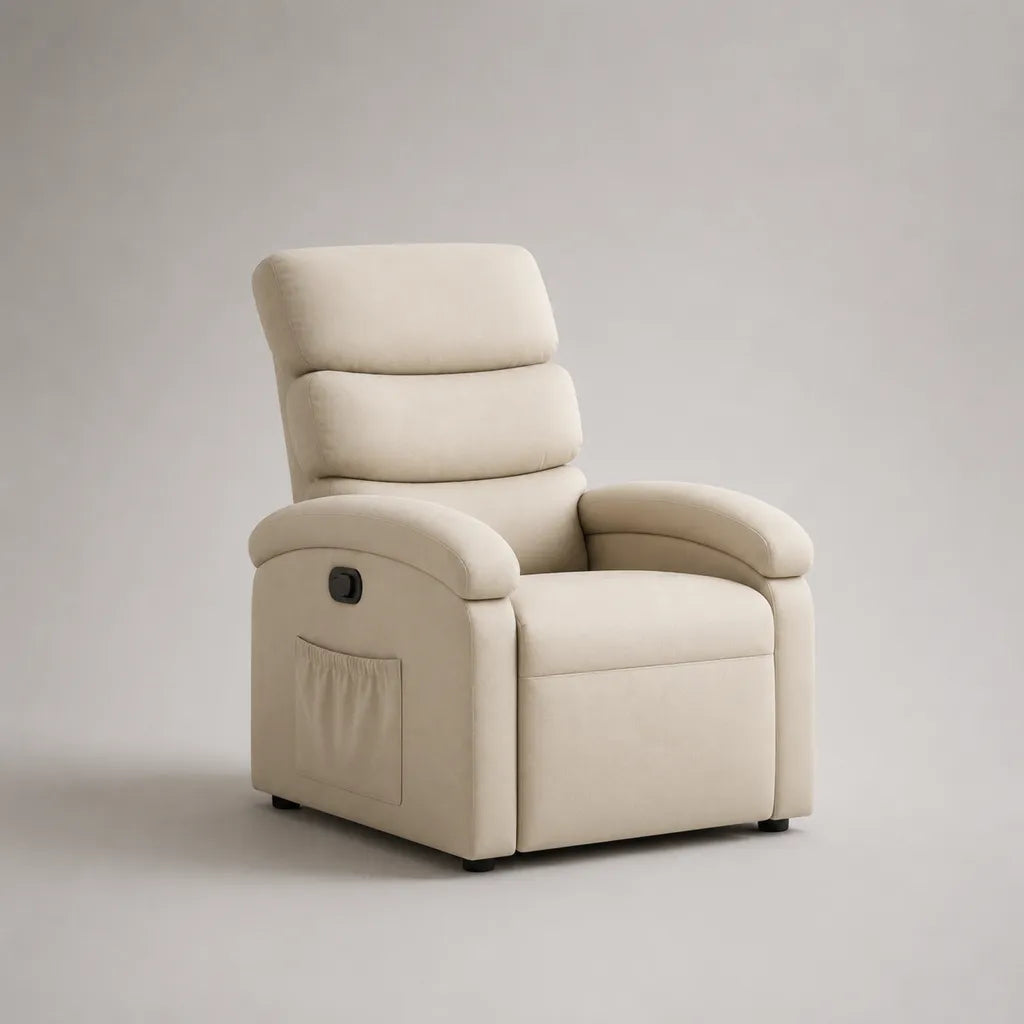 Relaxsessel Fernsehsessel Hochlehner mit manueller Liegefunktion und Fußstütze aus Polyester-Mikrofaser, Beige, 92 × 95 × 105 cm