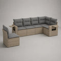 Gartensofa-Set für 6 Personen aus PE-Rattan mit Polsterauflagen, L-Form, Beige/Grau, 246 × 190 × 88 cm