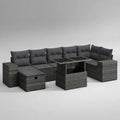 Gartenlounge-Set für 10 Personen aus PE-Polyrattan und Stahl mit Esstisch, 3 Hockern und Kissen, L-Form, Dunkelgrau und Anthrazit, 238 × 180 × 74 cm