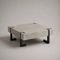 Quadratischer Couchtisch aus MDF in Betonoptik mit Stahlgestell, Hellgrau/Schwarz, 80 × 80 × 40 cm