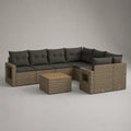 7-teiliges Gartensofa-Set in L-Form aus PE-Rattan, Stahl und Akazienholz, Taupe/Anthrazit/Natur, 268 × 204 × 72 cm