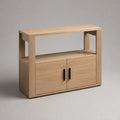 Sideboard aus Spanplatte mit 2 Türen und offenem Fach, Eiche Natur und Schwarz, 120 × 40 × 100 cm