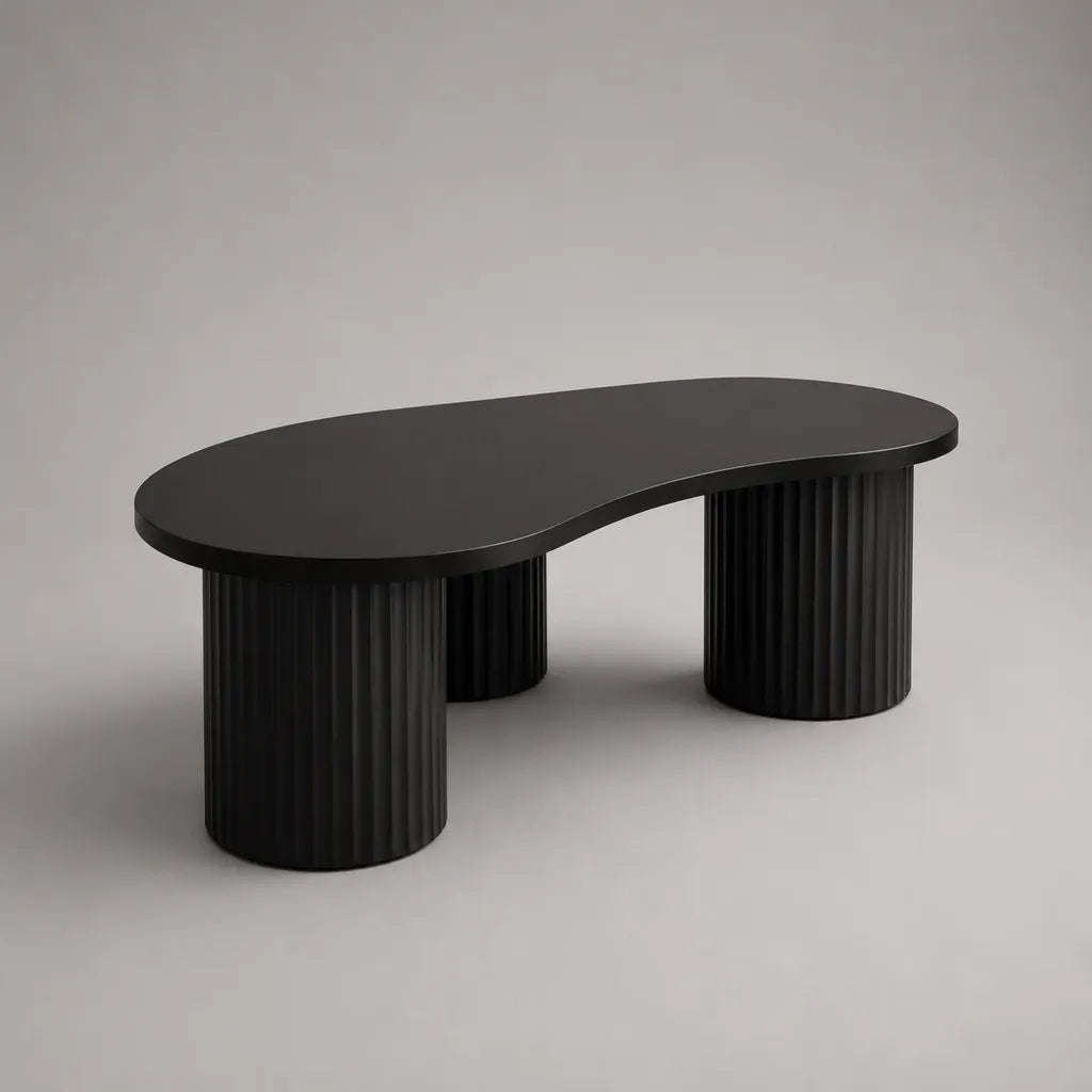 MDF-Couchtisch in Nierenform, Schwarz matt, 120 × 60 × 45 cm