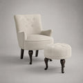 2-teiliges Sessel-und-Hocker-Set mit Stoffbezug, Schaumstoffpolsterung und Knopfheftung, Creme/Dunkelbraun, Sessel 78 × 76 × 92 cm, Hocker 58 × 45 × 43 cm