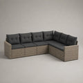 6-teiliges Garten-Ecksofa aus PE-Rattan mit Polyesterkissen, 6-Sitzer in L-Form, Grau/Anthrazit, 246 × 184 × 74 cm