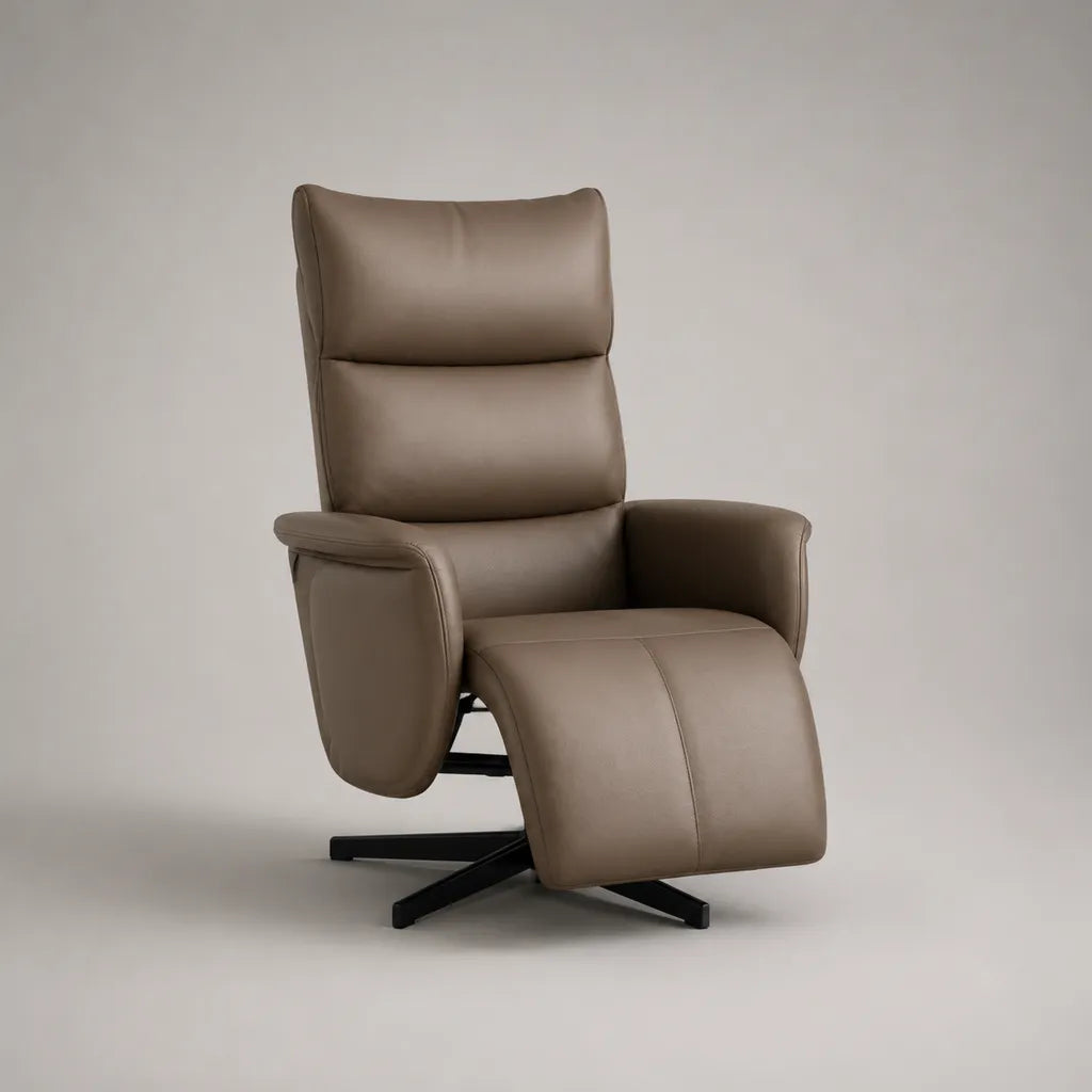 Relaxsessel mit Liegefunktion, Fußstütze und Drehfunktion, Taupe/Schwarz, 76 × 85 × 109 cm, PU-Kunstleder, Stahlgestell