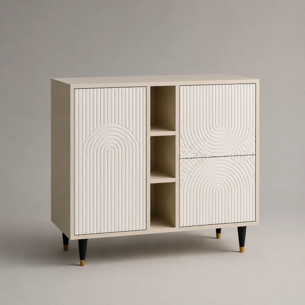 Sideboard mit Relief-Fronten und Stauraum, MDF, Cremeweiß, 100 × 40 × 100 cm